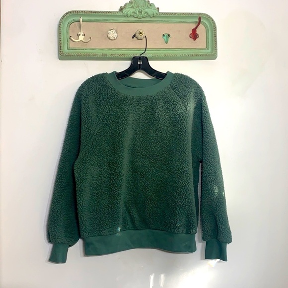 Old navy long sleeve crewneck Oscar green Teddy fleece pullover women’s - Picture 1 of 6